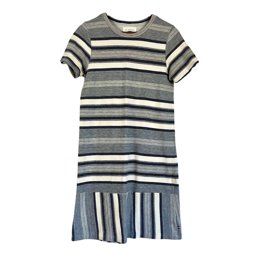 Sol Angeles Navy Blue White Stripe Drop Waist Short Sleeve Cotton Beach Dress XS